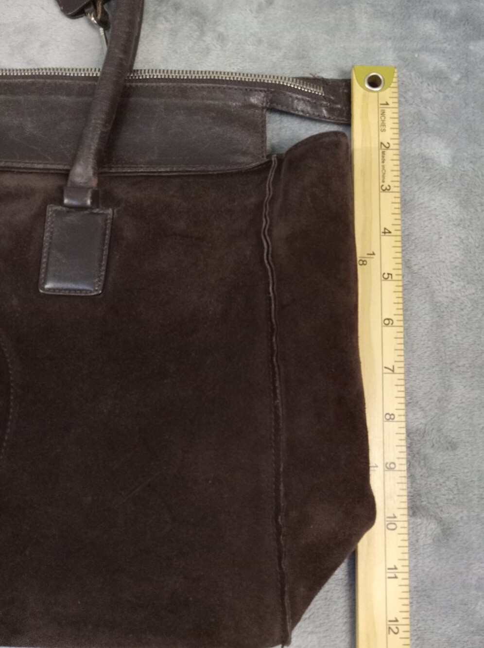 Georgio Armani Dark Brown Suede Women's Tote Bag with Leather Handles One Size - Picture 7 of 9
